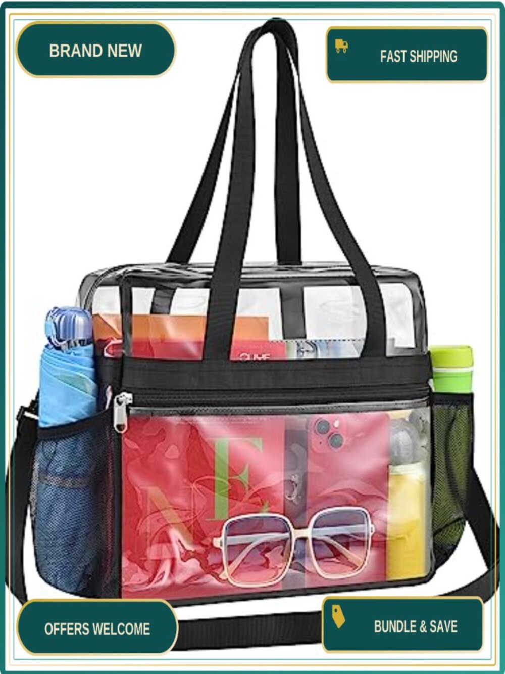 Clear PVC Tote Bag Stadium Approved 12x12x6 Crossbody